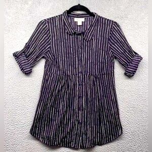 Style & Co by Macy’s deep purple button down roll tab 3/4 sleeve tunic